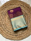 The Yamini Vilasa: Deep Plum & Turquoise Cyan Kanchipuram Silk Saree