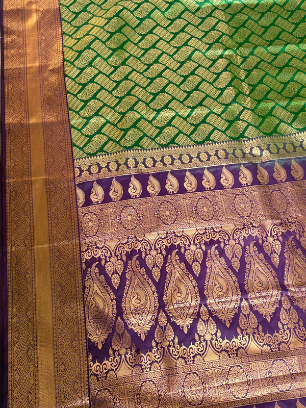 The Kadambari Vilasa: Sage Olive & Royal Purple Kanchipuram Silk Saree