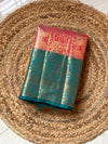 The Revati Vilasa: Coral Peach & Peacock Teal Kanchipuram Tissue Silk Saree