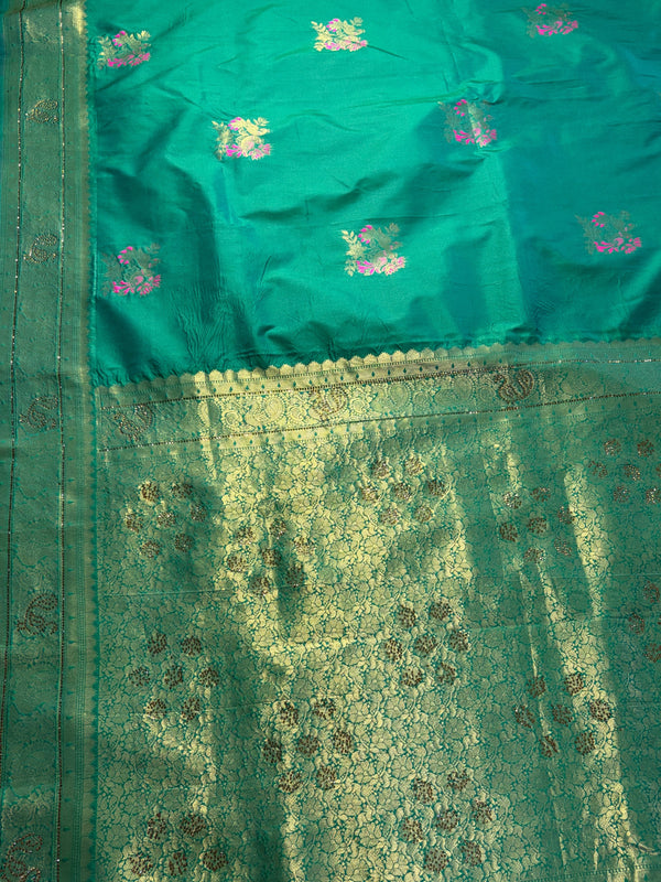 The Emerald Yamuna: Sea Green & Gold Banarasi Silk Saree