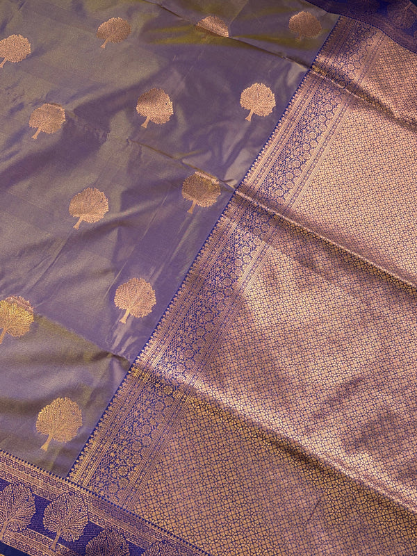 The Royal Nilambari: Imperial Violet & Gold Soft Silk Saree