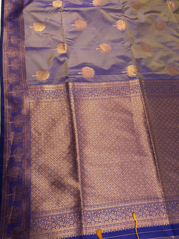 The Royal Nilambari: Imperial Violet & Gold Soft Silk Saree