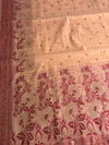 The Ochre Orchard: Muted Amber Linen Saree with Terracotta Floral Borders