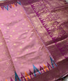 The Blush Temple: Pastel Pink Organic Linen Saree with Temple Ikat & Gold Zari