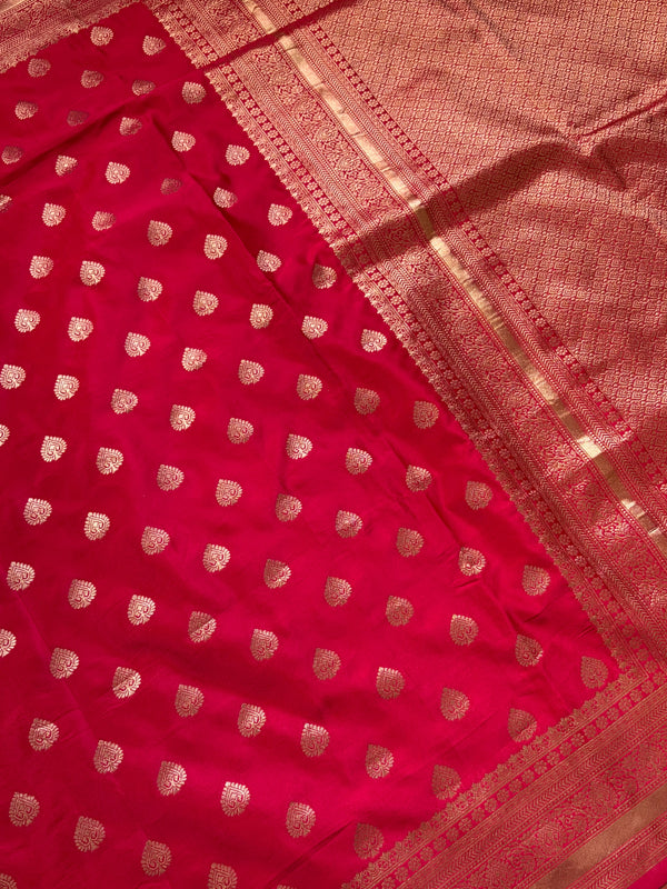 The Kalyani Vilasa: Crimson Red & Antique Gold Woven Saree