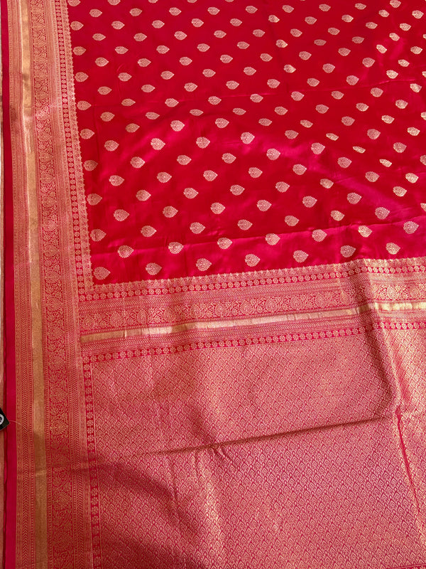 The Kalyani Vilasa: Crimson Red & Antique Gold Woven Saree