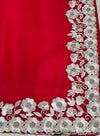 The Scarlet Rose: Crimson Red Georgette Saree with Ornate Floral Scalloped Border