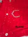The Scarlet Rose: Crimson Red Georgette Saree with Ornate Floral Scalloped Border