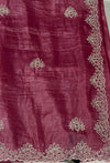 The Royal Amethyst: Mauve-Plum Tissue Silk Saree with Scalloped Zardosi Border