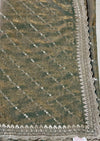 The Olive Grid: Sage-Khaki Chiffon Saree with Diagonal Sequin Leheriya