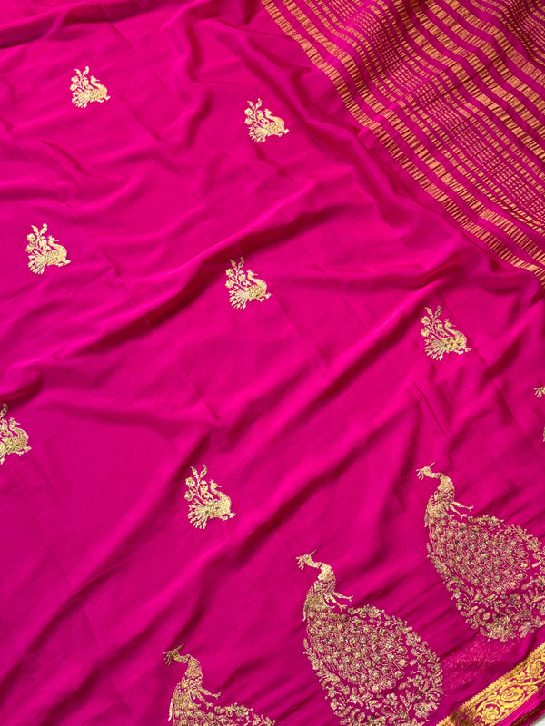 The Ananya Vilasa: Magenta Pink Crepe Silk Saree