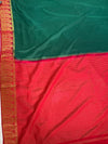 The Devika Vilasa: Emerald Green & Crimson Mysore Crepe Silk Saree