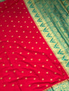 The Vasundhara Vilasa: Vermilion Red & Peacock Blue Mysore Crepe Silk Saree