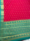 The Vasundhara Vilasa: Vermilion Red & Peacock Blue Mysore Crepe Silk Saree