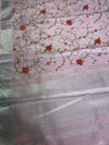 The Charu Nila: Blush Pink Embroidered Pure Linen Saree