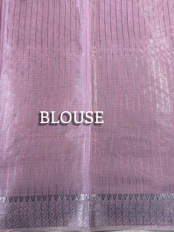 The Charu Nila: Blush Pink Embroidered Pure Linen Saree