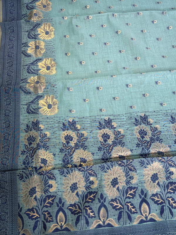 The Neerja Ira: Seafoam Green Pure Linen Saree