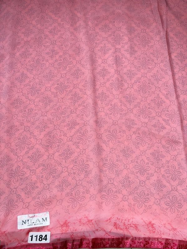 Blush Coral & Magenta Geometric Printed Saree