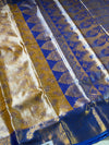 The Royal Kanjivaram: Mustard Gold Kanchipuram Silk Saree with Indigo Blue Zari Border