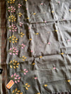 The Damini Riva: Slate Charcoal Grey Embroidered Cotton Saree