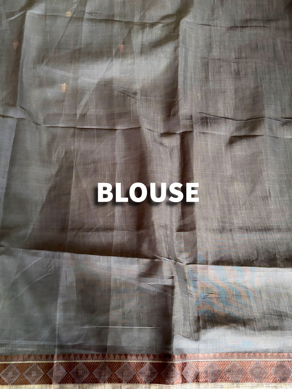 The Damini Riva: Slate Charcoal Grey Embroidered Cotton Saree