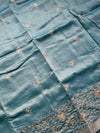 The Neeraja Riva: Slate Blue Embroidered Handloom Cotton Saree