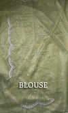 The Kritika Mayura: Olive Green Tissue Organza Saree