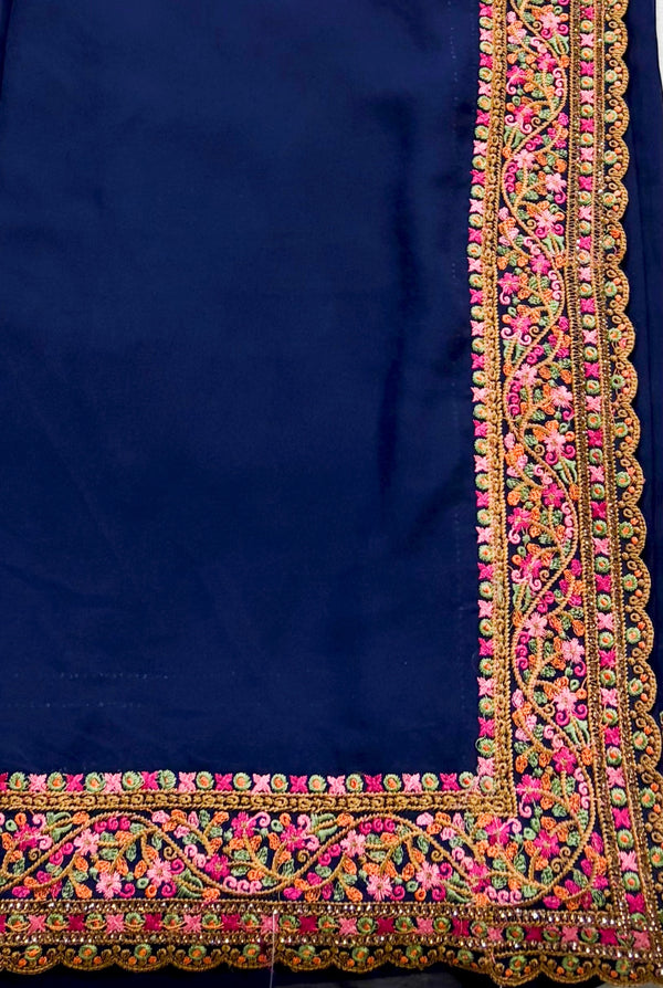 The Royal Nilambari: Midnight Blue Embroidered Georgette Saree
