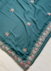 The Tanvi Riva: Peacock Teal Floral Embroidered Georgette Saree