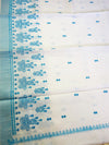 The Lavanya Riva: Pristine White & Sky Blue Embroidered Cotton Saree