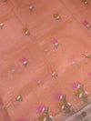 The Ira Riva: Pastel Peach Floral Embroidered Cotton Saree
