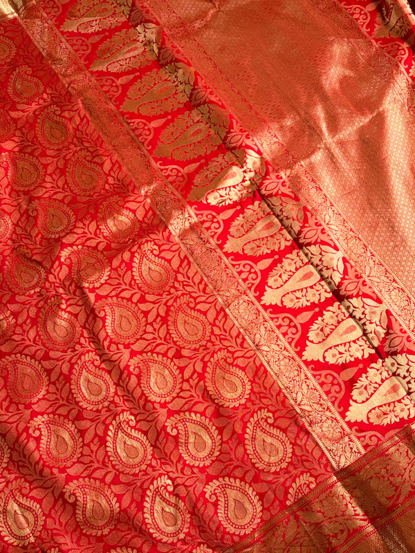 The Sindoor Mayura: Crimson & Gold Heirloom Kanchipuram Silk Saree