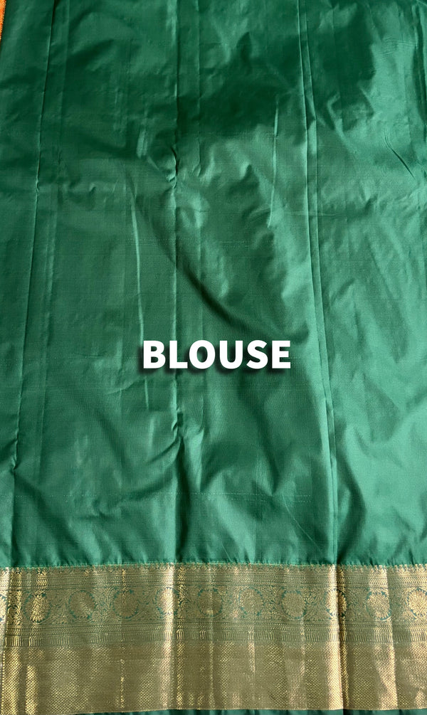 The Haldi Aahana: Mustard Yellow & Bottle Green Kanchipuram Silk Saree