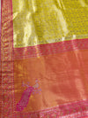 The Swarna Mayuri: Olive Gold Tissue Banarasi Saree With Vermilion Red Border
