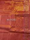 The Swarna Mayuri: Olive Gold Tissue Banarasi Saree With Vermilion Red Border