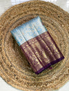 The Indrani Vilasa: Powder Blue & Wine Tissue Kanchipuram Silk Saree