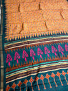 The Earthy Ikat: Mustard Ochre Pure Cotton Saree with Forest Green Temple Border