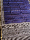 The Midnight Lattice: Deep Indigo Pure Cotton Saree with Monochrome Tribal Borders