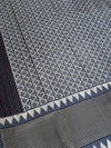 The Slate Lattice: Mineral Grey Pure Linen Saree with Geometric Weave & Temple Pallu