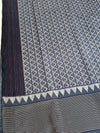 The Slate Lattice: Mineral Grey Pure Linen Saree with Geometric Weave & Temple Pallu