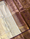 The Subhadra Vilasa: Cream Ivory & Royal Purple Kanchipuram Silk Saree