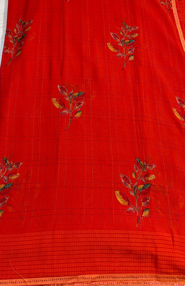 The Aahana Riva: Tangerine Orange Botanical Printed Saree