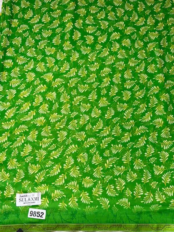 The Harita Ira: Lime Green Botanical Printed Saree