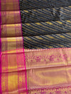 The Midnight Leher: Black & Gold Leheriya Saree With Fuchsia Pink Zari Border