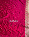 The Empress Teal: Teal Blue Banarasi Katan Silk Saree with Crimson Shikargah Border & Swarovski Crystals