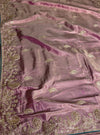 The Lavender Luster: Rose Gold & Muted Mauve Silk Saree with Ornate Paisley Border