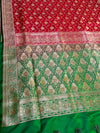 The Heritage Crimson: Scarlet Red Banarasi Silk Saree with Emerald Green Zari Border