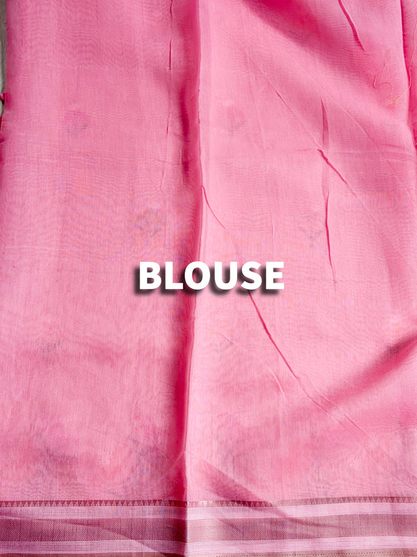 The Gulabi Aahana: Powder Pink Embroidered Cotton Saree