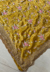 The Chartreuse Whim: Olive Mustard Georgette Saree with Scalloped Borders & Cherry Blossom Hand-Embroidery
