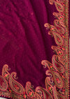 The Mulberry Splendor: Deep Wine Georgette Saree with Intricate Scalloped Paisley Border